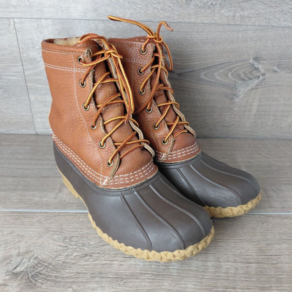 VTG LL Bean Duck Boots Womens 7 Brown Leather Rubber Ankle Insulated Maine USA - Picture 2 of 10